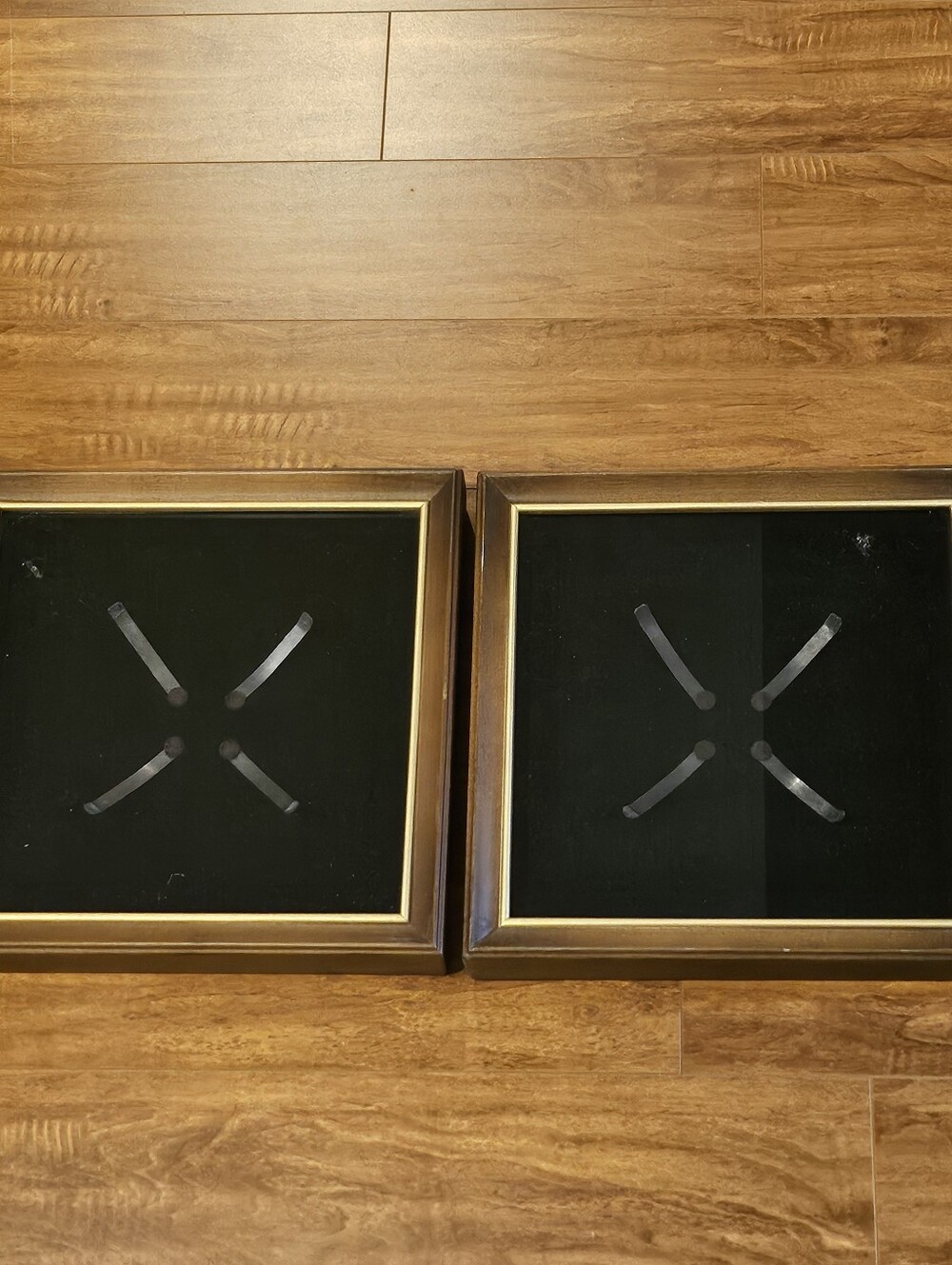 Vintage Plate Display Frames Wood Velvet Lined Wired Pair Set Square 12.5 Inch